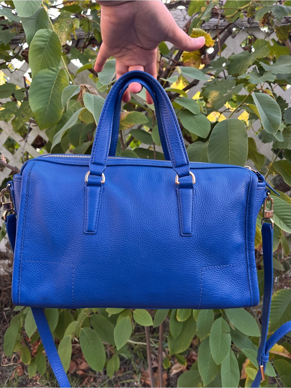 Tory Burch Blue Leather Satchel with Gold Logo - Picture 5 of 10